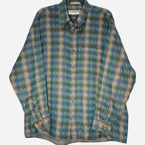 VTG JHANE BARNES Geometric Wave Shirt Mens L Abstract 90s Woven Japan 3D Trippy